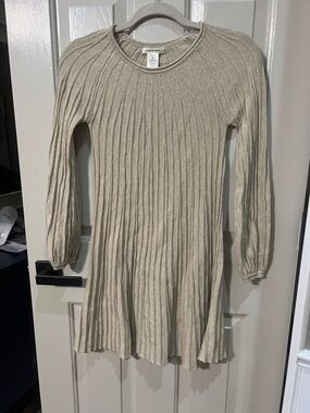 Max Studio Beige Ribbed Long Sleeve Knit Dress